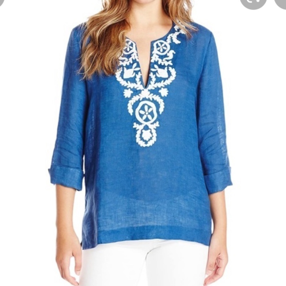 Lilly Pulitzer Amelia embroidery linen blouse